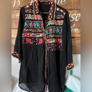 Johnny Was Black Floral Embroidered Blouse